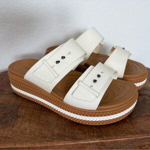 CROCS White and Brown Platform Sandals